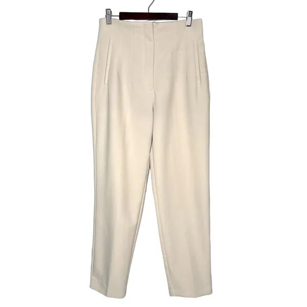Zara Medium High Waisted Pleated Straight Leg Pants Cream Minimalist Cropped - Image 4