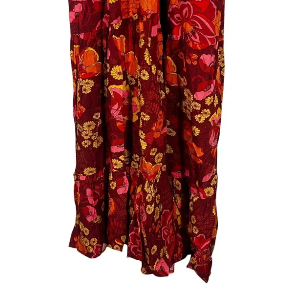 NWT Zesica Halter Floral Maxi Dress Red Boho Tiered Smocked Backless Size S - Image 5