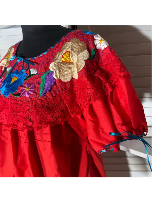 Vintage Mexican mini dress retro 70s boho hippie embroidered festival cottage M - Image 5