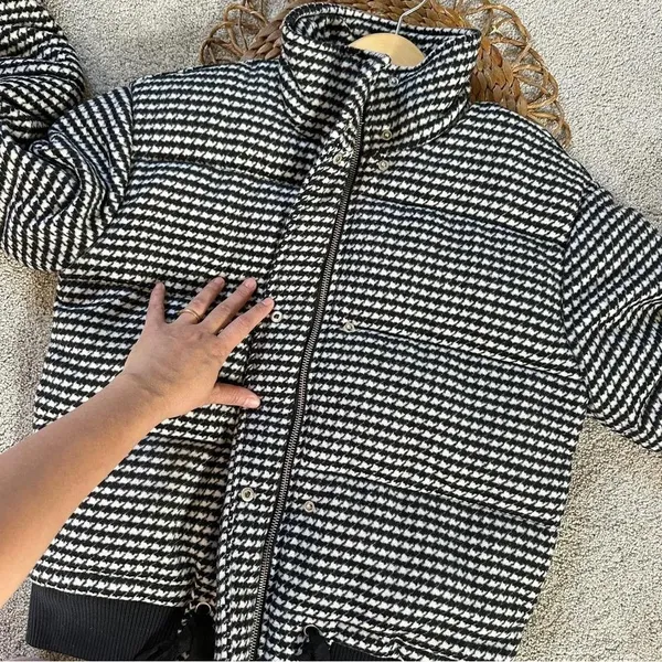 Tularosa X Revolve Ansley Puffer Houndstooth Wool Blend Jacket Coat Size XS - Image 7