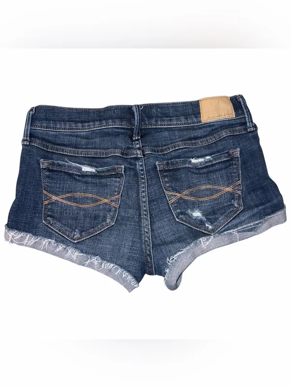 Abercrombie & Fitch 4 Low Rise Dark Wash Distressed Denim Cuffed Shorts - Image 2
