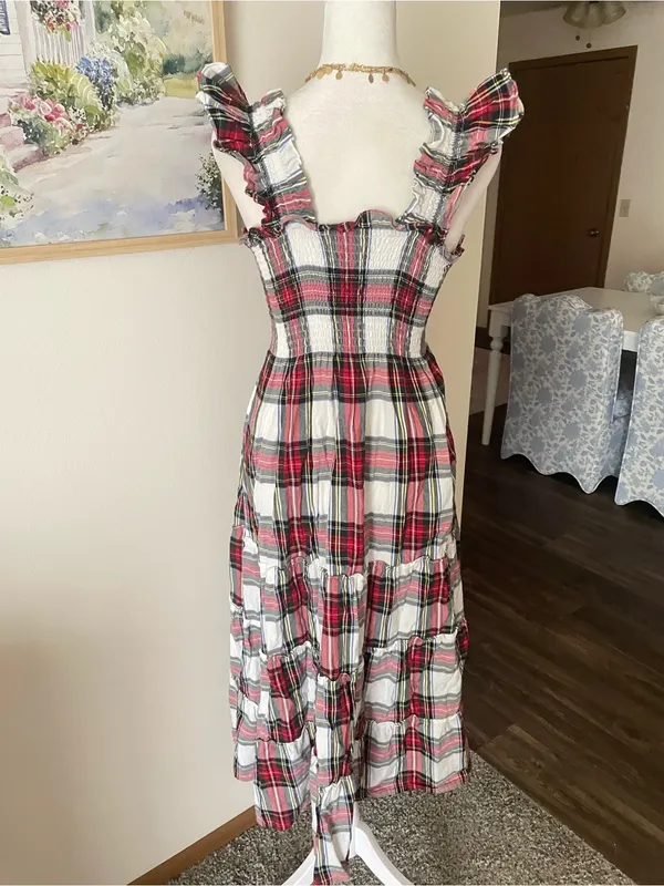 Angele H Paris The Elisabeth Tiered Stewart Tartan Plaid Midi Dress Medium - Image 5