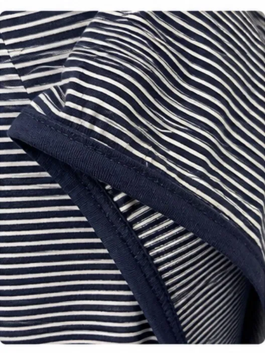 Maeve Anthropologie Navy & White Striped Asymmetrical Button Top XL - Image 5