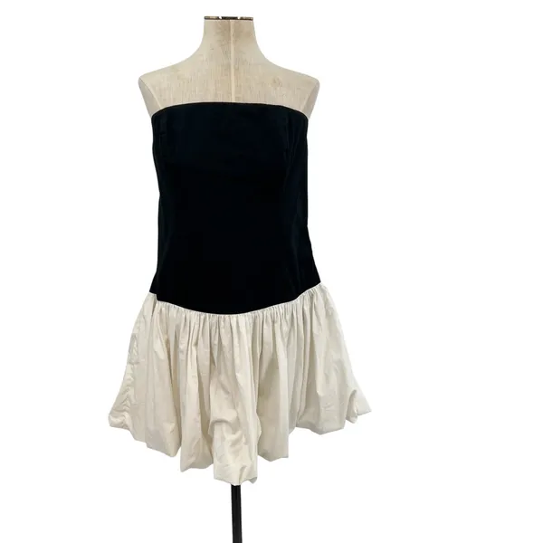Abercrombie Bubble Hem Mini Dress Strapless‎ Black White Size XL - Image 3