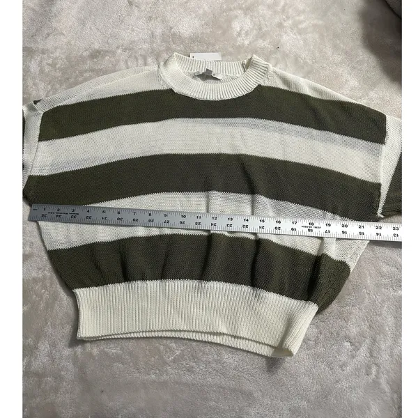 J.Crew Loose-Knit Crewneck Sweater Women's Small Off White Green Long Sleeve NWT - Image 7