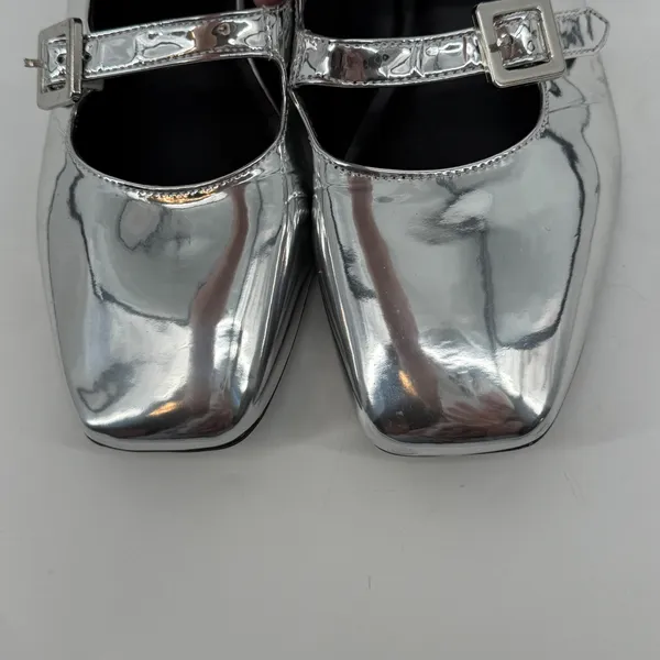 GB Silver‎ Metallic Double Strap Mary Jane Square Toe Block Heel Shoes Size 11 - Image 3