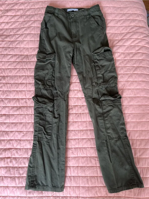 Bershka Olive Green Cargo Pants 4 Pockets Cotton Straight Multicargo Size 4 - Image 5