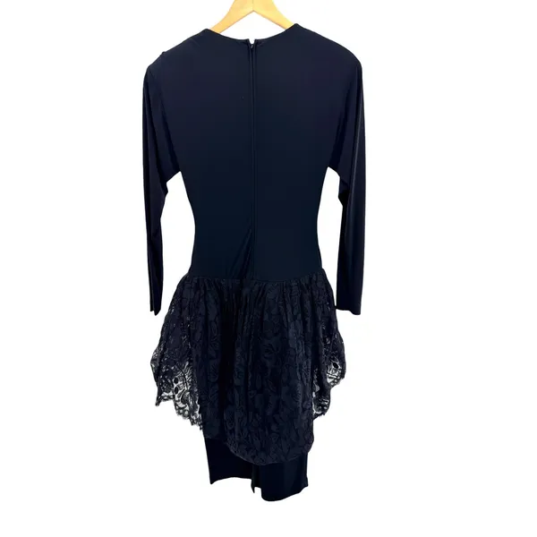 Kathryn Conover Vintage Black Drop Waist Lace Peplum Midi Dress Long Sleeve Sz 6 - Image 5