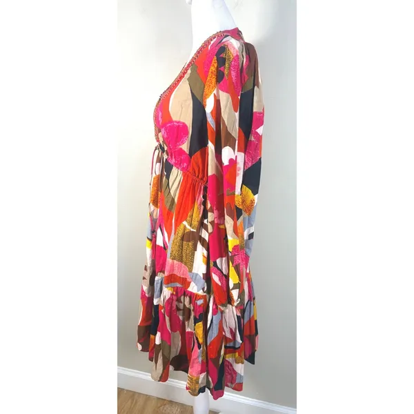 Kaktus Floral Mini Dress Womens Small Multicolor Excellent‎ Embroidered Boho - Image 2