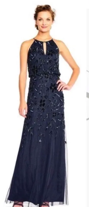 Adrianna Papell Halter Floral Sequin Maxi Prom Gown Blue NEW - Image 10