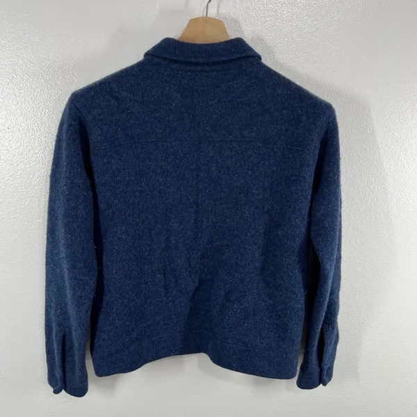 J.Crew Wool Bomber Style Jacket Women's Large‎ Navy Button Front Pocket Coat - Image 2