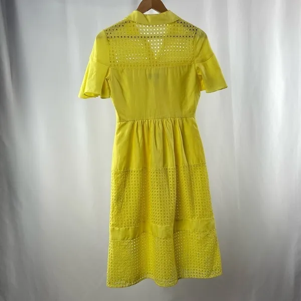 Belle Badgley Mischka Dailey Eyelet Linen Shirt Dress in‎ Yellow Size 0 - Image 8