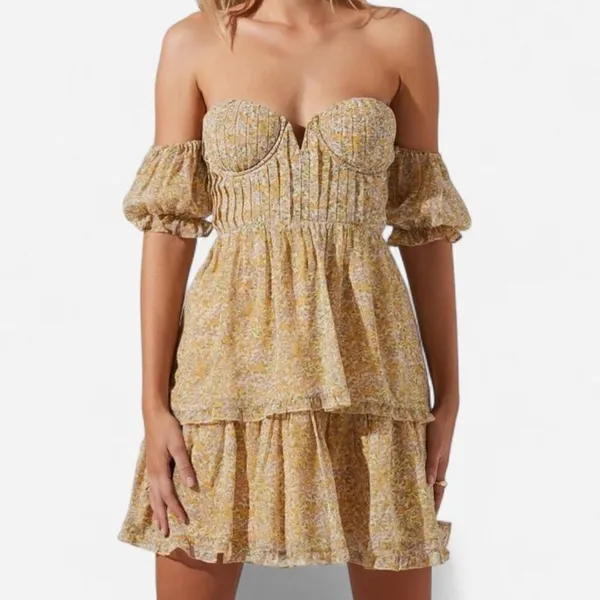ASTR autumn wedding guest Yellow Floral Mini Dress XS | Coquette Romantic - Image 2