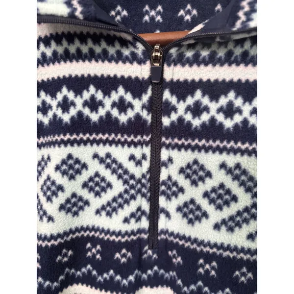 Lands End Fleece Pullover Womens XL Blue Fair Isle Quarter Zip Mock Neck Top - Image 3
