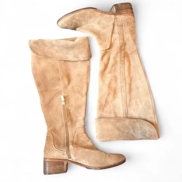 Vince Camuto Kochelda Beige Suede Knee High Boots Women’s 9.5M Fold Over Riding - Image 2