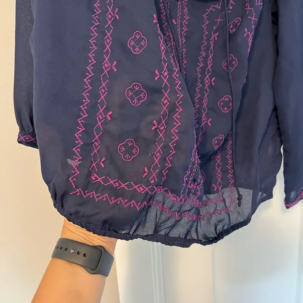 American Eagle Outfitters Navy Ruffled Embellished Blouse - Image 2