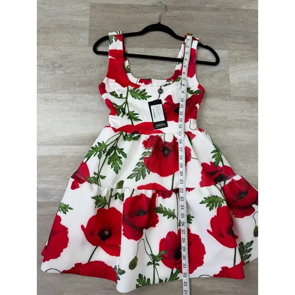 NEW Club L London ALIA Poppy Print Scoop-Neck Tiered Volume Hem Mini Dress US 4 - Image 11