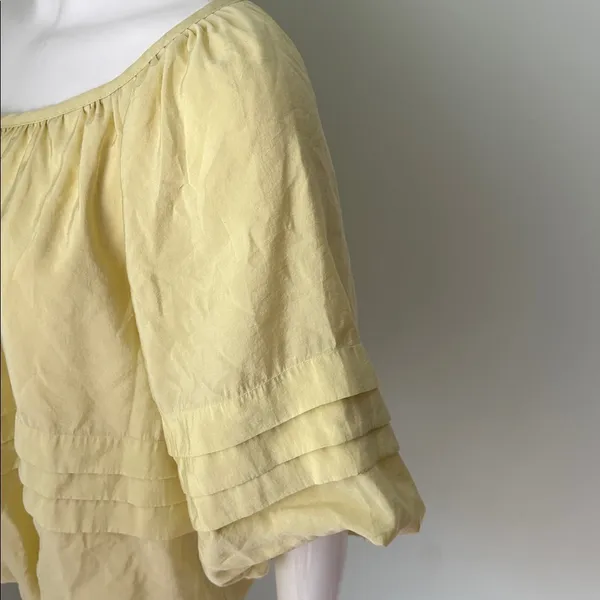 ANTHROPOLOGIE Maeve Short Sleeve Bubble Tiered Top Yellow Off The Shoulder Top L - Image 9