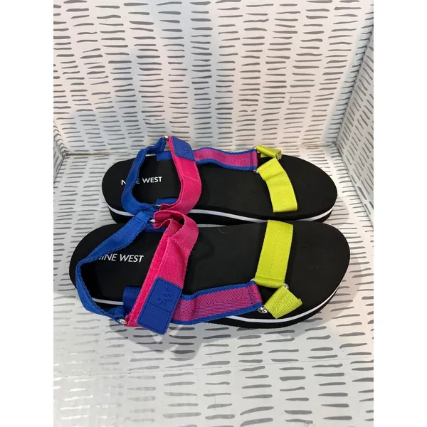 New Nine West Tomoro 2 Womens Platform Sandals Multicolor Strappy Neon Size 8M‎ - Image 4