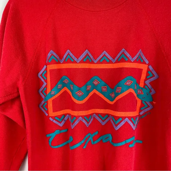 Vtg Y2K Texas Pullover Sweatshirt Sz Medium Aztec Western - Image 3