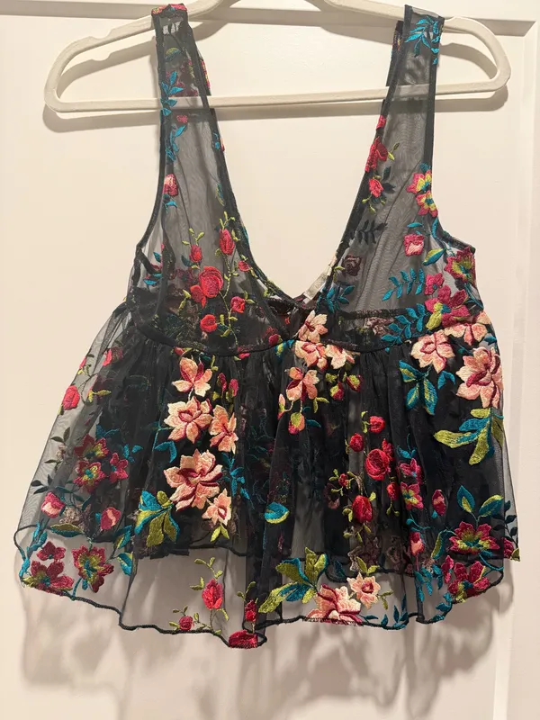 Urban Outfitters Sheer Embroidery Floral Mesh Top - Image 2