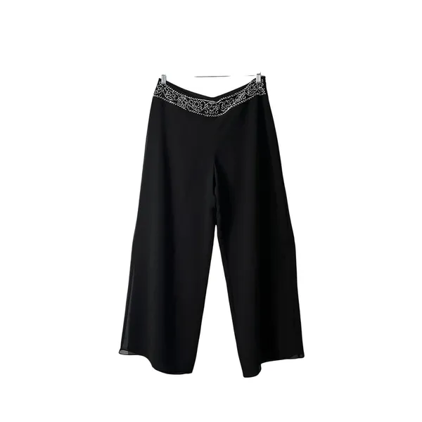JR Nites Palazzo Pants Womens Size 12 Black Beaded Sheer Wide Leg Evening 1990s - Image 2