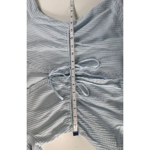 Francescas Light Blue Waffle Knit Peplum Top Tie Front Thermal Medium‎ NWT - Image 6
