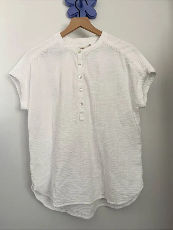 Faherty XS Dream Cotton Gauze Henley Short Sleeve Shirt White Crew Coastal - Image 3