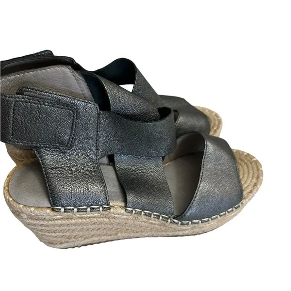 Eileen Fisher Wedge Sandals Pewter 5.5 Women Espadrille Platform Metallic Lthr - Image 4