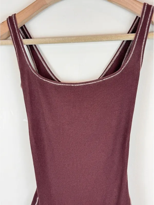 SKIMS Cotton Rib Bodysuit Chocolate Brown Scoop Neck Thong Size S - Image 2