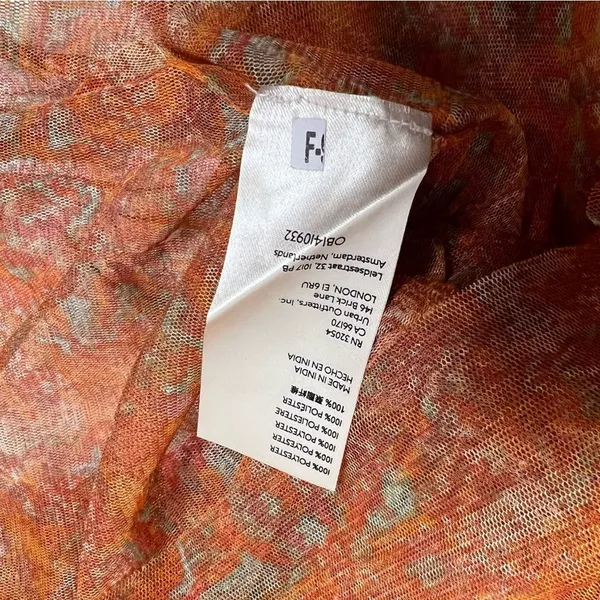 Free People‎ Penelope Printed Smocked Peplum Top Orange Size L - Image 7