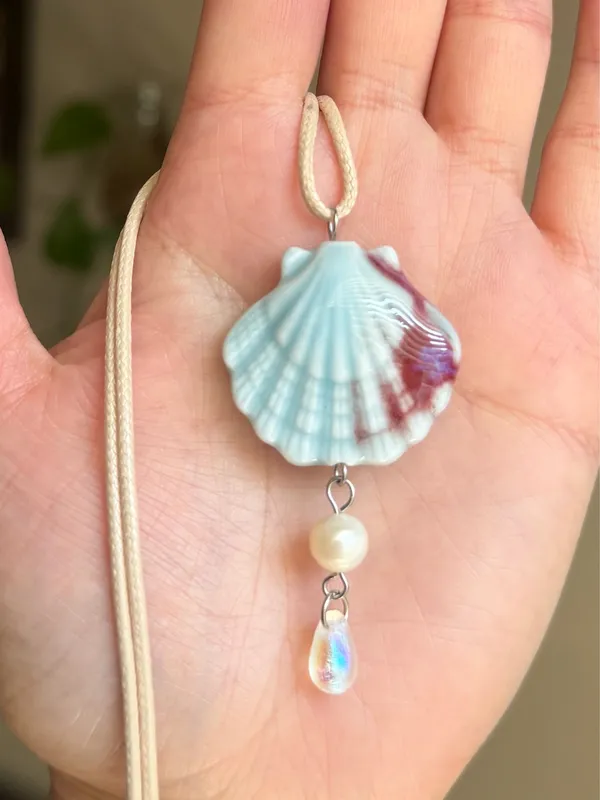 Handmade ceramic shell pearl boho beach necklace🐚☀️🌊 - Image 2