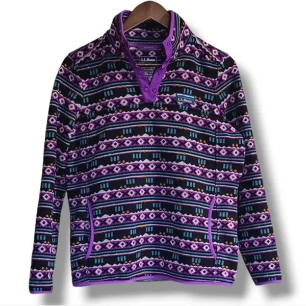 L.L. Bean Aztec Print Fleece Pullover Sweater Snap-T Womens S Granola Gorpcore - Image 4