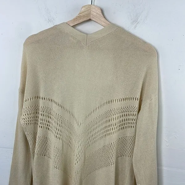 Wild Pearl Open Cardigan with fringe boho cotton crochet design Large cream - Image 10