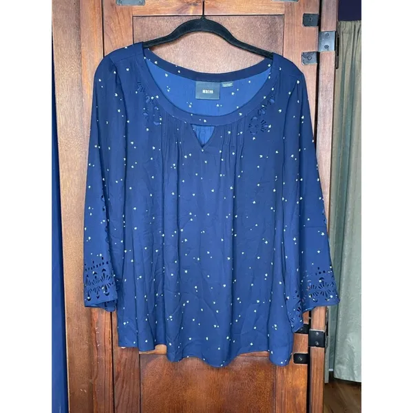 Anthropologie Maeve Teni Star Womens Cutout Blue Top 8 Peasant Boho Celestial - Image 3