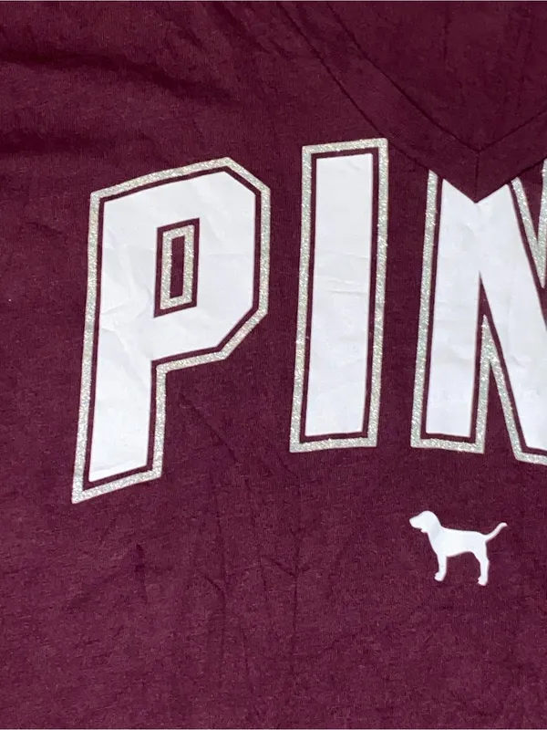 PINK Victoria’s Secret, short sleeve, V-neck shirt, size, medium glitter wine - Image 2