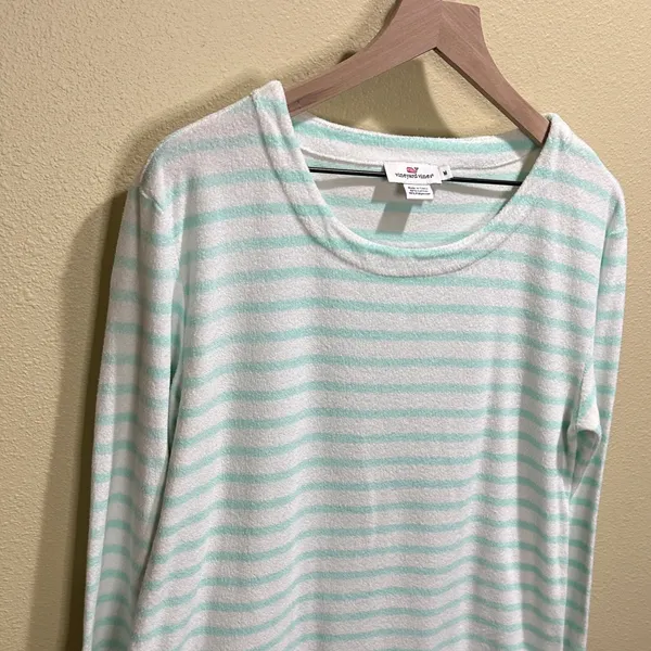 Vineyard Vines Medium Light Green Striped Terry Cloth Swim Cover Up Shirt - Image 3