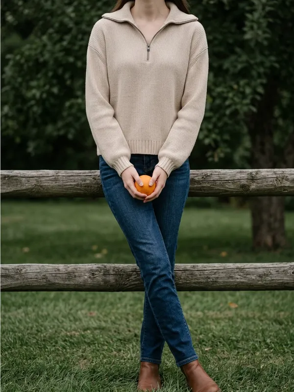 Hollister Beige Half-Zip Knit Sweater - Image 2
