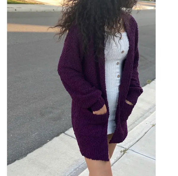 Love Tree Plum Popcorn Texture Cardigan - Image 4