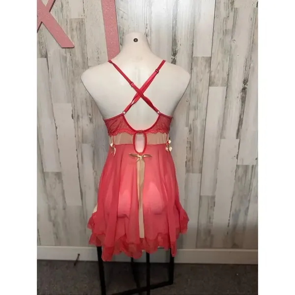 Women’s pink Lace Babydoll Lingerie Chemise Crisscross Back Size XL - Image 5