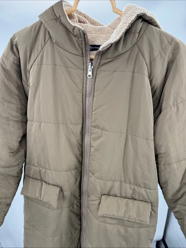 PRETTYGARDEN Women's Lightweight faux Sherpa lined knee length Puffer Coat Tan S outdoor - Image 6