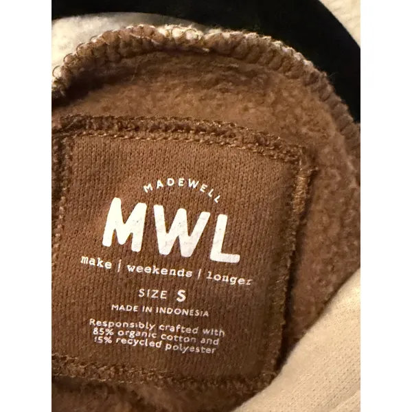Madewell MWL Colorblock Side Zip Hoodie Brown Tan Cream‎ Organic Cotton Small - Image 3