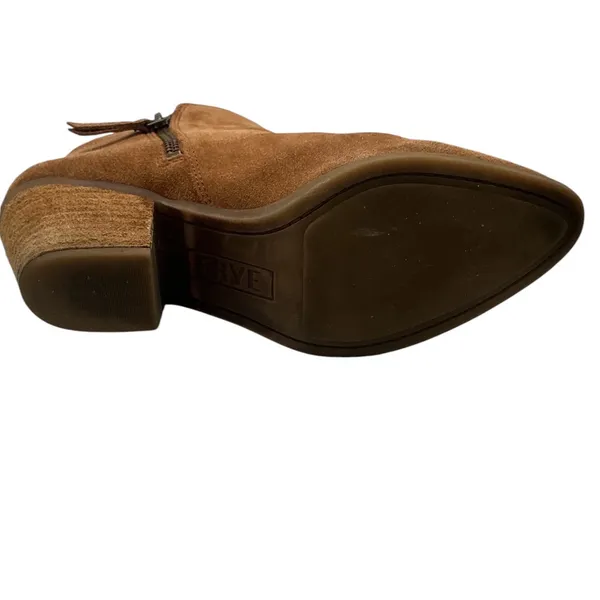 Frye Suede Ankle Boots Cognac Brown Pointed Toe Block Heel Side Zip Booties - Image 8