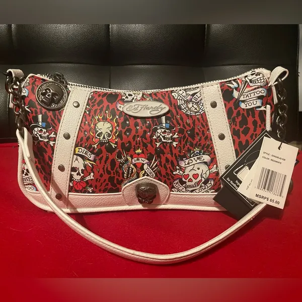 Ed Hardy Tattoo Print Shoulder Bag - Red and White - Image 2