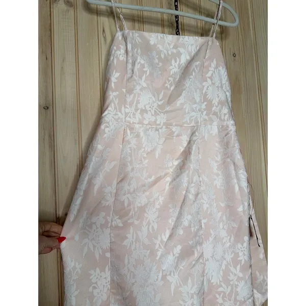 NWT Lulus Gwenth Blush Floral Jacquard High-Low Midi Dress Holiday Party Size L - Image 4