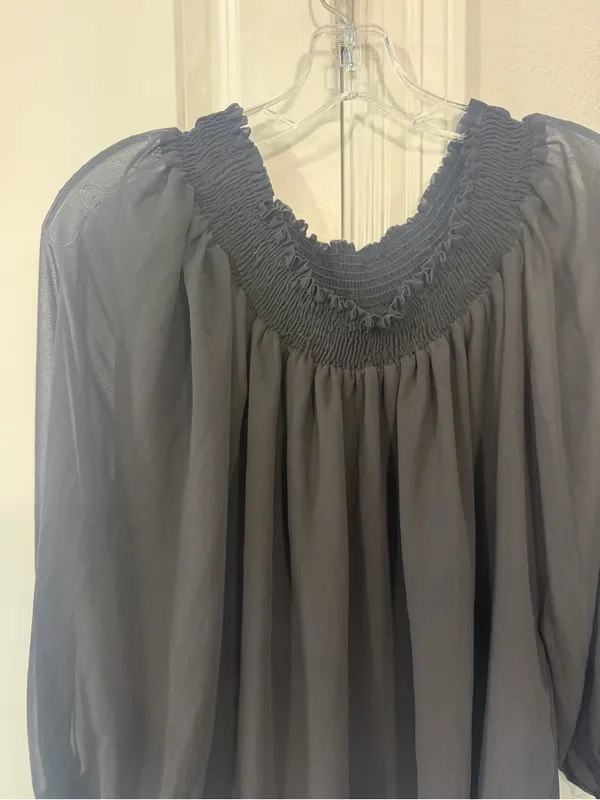 Topshop Black Sheer Smocked Neck Blouse - Image 2