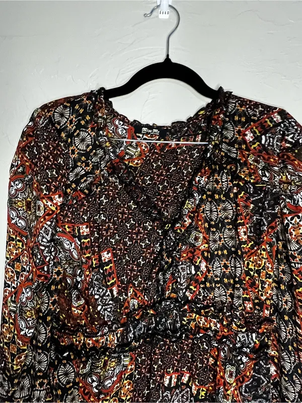 Miss Me Chiffon Patchwork Prairie Earth Tiered Ruffle Boho Cowgirl‎ Mini Dress - Image 3