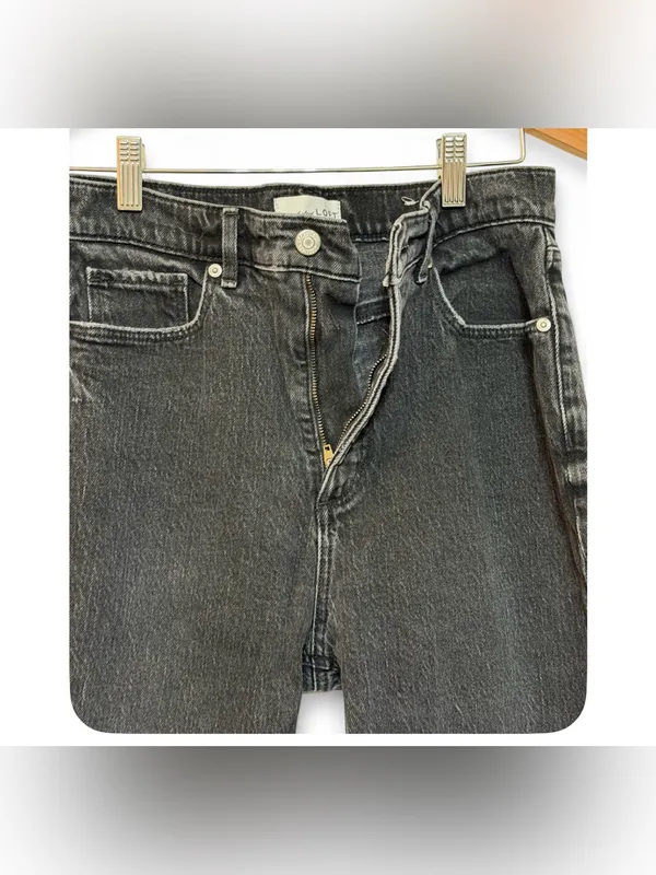 LOFT The 90s Straight Leg Jeans Washed Black Distressed High Rise Size 27 Petite - Image 9