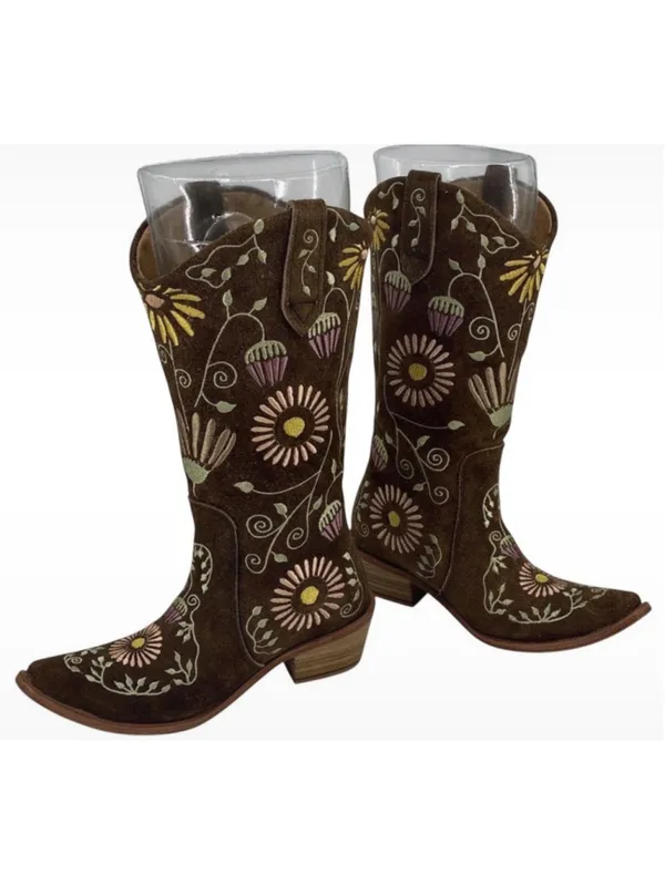 Agave Sky Vaquera Holly Suede Floral Embroidered Cowgirl Western Boots Size 6 - Image 2