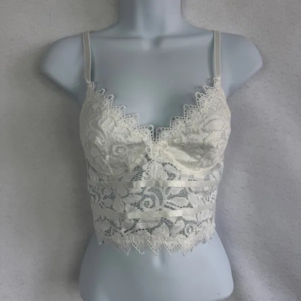Lot of 3 Lace‎ Corset Bralette Blue Red White Floral Sheer Bustier Small Boho - Image 9